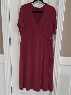 Lane Bryant Berry Color Faux Wrap Midi Dress with Short Sleeves